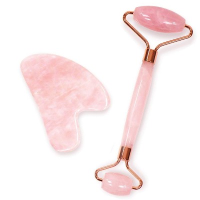 Beautimate Rose Quartz Jade Roller and Gua Sha Set – Natural Facial Massage Tools for Skin Firming, Circulation, and Lymphatic Drainage