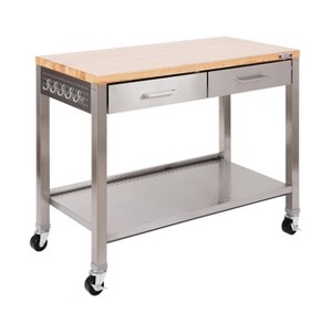 Seville Classics Stainless Steel Work Center Island Table Kitchen Cart with Wood Top - 1 of 4