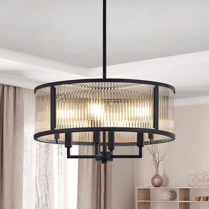 GTCLIGHTING Modern Dining Room Chandelier 20” Black Textured Glass Chandelier Light Fixture Farmhouse Round Hanging Lighting for Dining Room Kitchen - 1 of 4