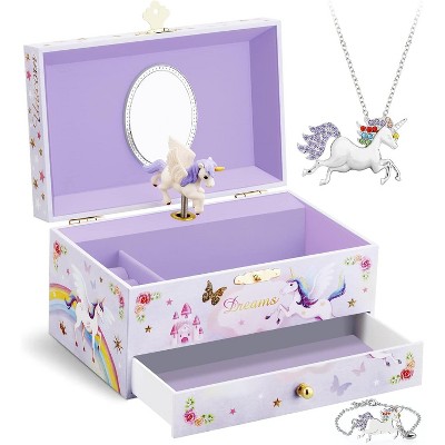 Kids Musical Jewelry Box for Girls with Drawer and Jewelry Set with Ballerina Theme