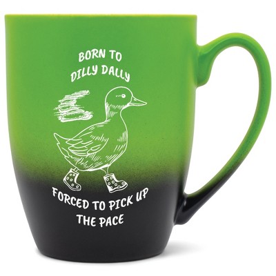 Elanze Designs 12 Ounce Two Toned Ombre Ceramic Tea Coffee Cup Mug Green Black Born To Dilly Dally Duck