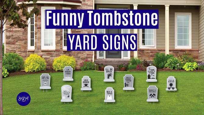 Big Dot of Happiness Funny Tombstones - Graveyard Lawn Decorations - Halloween Yard Decorations - 10 Piece, 2 of 10, play video