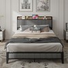ALEXOUN Bed Frame with Storage Upholstered Headboard,Black Metal Frame,No Box Spring Needed,Heavy Duty Metal Slats,Easy Assembly,Grey - 2 of 4