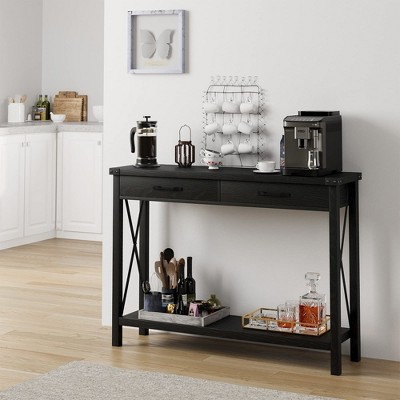 Console Table with 2 Drawers, Farmhouse Entryway Table with Storage Shel