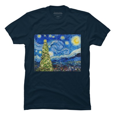 Men's Design By Humans Van Gogh Starry Night - Christmas Tree By bcstudio T-Shirt