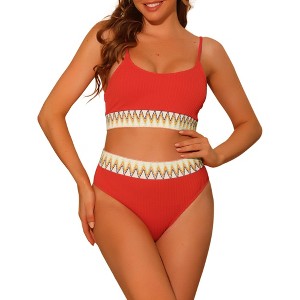 Elerevyo Women's High Waisted Ribbed Adjustable Spaghetti Straps Push Up Swimsuit Bathing Suits 2 Pcs - 1 of 4