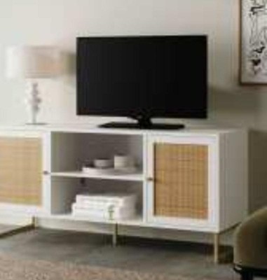 Nathan James Mina TV Stand with Doors for TVS Up to 55 inch White Gold
