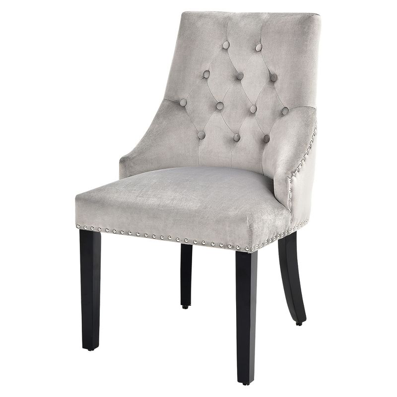 Velvet Dining Chair Upholstered Tufted Armless w/ Nailed Trim & Ring Pull Green\Beige, 1 of 9