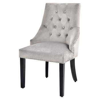 Velvet Dining Chair Upholstered Tufted Armless w/ Nailed Trim & Ring Pull Green\Beige