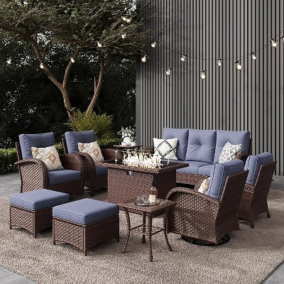 LayinSun Outdoor Patio Furniture Set, Brown Rattan Wicker Sectional Swivel Rocker Chairs Sets