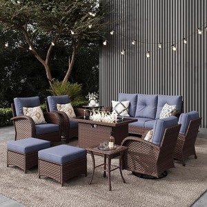 LayinSun Outdoor Patio Furniture Set, Brown Rattan Wicker Sectional Swivel Rocker Chairs Sets - 1 of 4