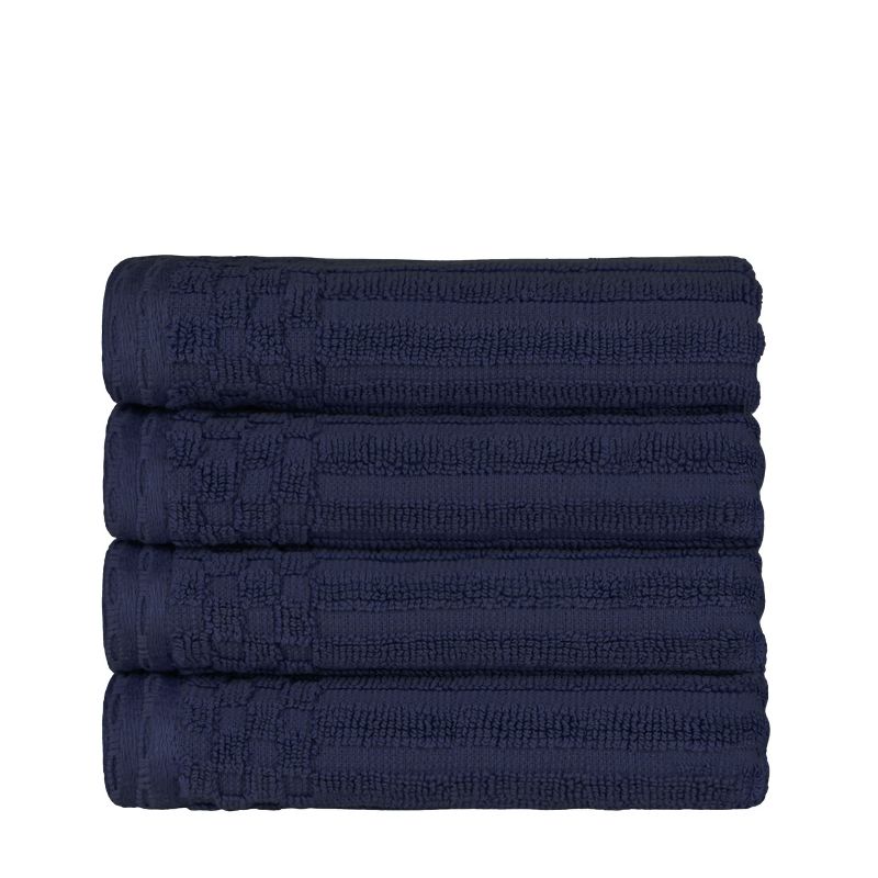 Plush Cotton Ribbed Checkered Border Medium Weight Towel Set by Blue Nile Mills, 1 of 8