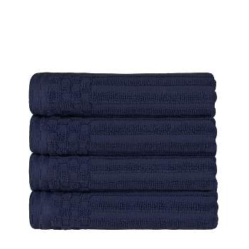 Plush Cotton Ribbed Checkered Border Medium Weight Towel Set by Blue Nile Mills