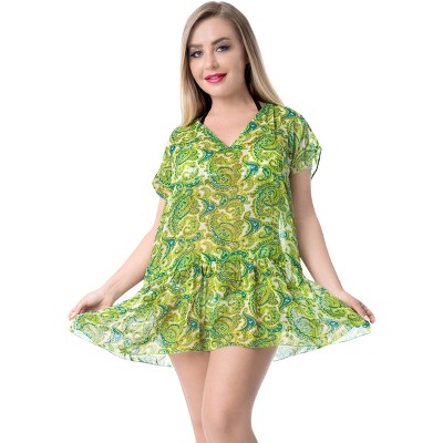 LA LEELA Women's Beachwear Swimsuit Coverups for Women Summer Swim Beach Dress Cover Ups for Swimwear Women Hawaiian Bathing Suit M-L Green,Abstract