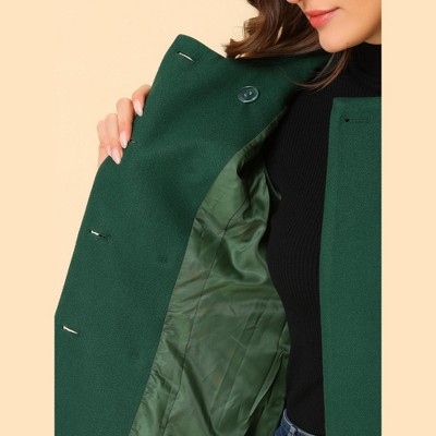 INSPIRE CHIC Women's Peter Pan Collar Double Breasted Long Trench Winter Pea Coat Dark Green Medium — фото 4