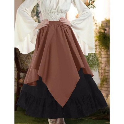 Whizmax Women's Halloween High Waisted Short A-line Flare Gothic Mini Black Red Plaid Pleated Skirt Dress Coffee color M