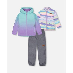 Deux par Deux Girl 3-In-1 Mid-Season Outerwear Set Turquoise and Mauve Gradient - 1 of 4