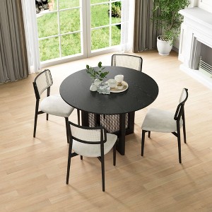 PexFix 46" x 46" Farmhouse Kitchen Dining Room Table Furniture Round Black Kitchen Table with Rattan Woven Legs for Kitchen Bar Living Room - 1 of 4