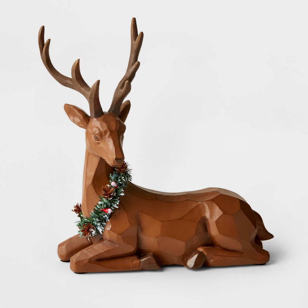 10.25" Sitting Deer Decorative Figurine Brown - Wondershop