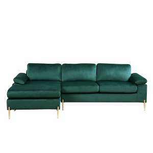 ChicFurnit L-Shaped Modular Sectional Sofa Couch Design with Plush Velvet Cushions and Brass Metal Legs Couches for Living Room, Gray/Green - 1 of 4