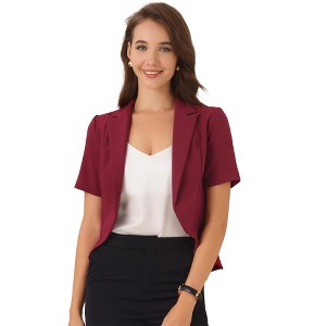 Allegra K Women's Business Casual Open Front Notch Lapel Lightweight Short Sleeve Cardigan Blazer - 1 of 4