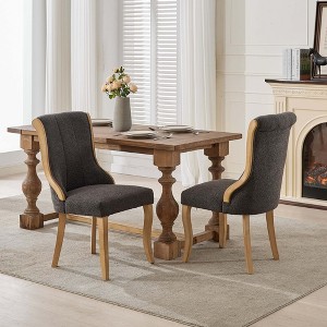 Velvet Dining Chairs Set of 2, Mid-Century Style Upholstered Dining Chair with Curved Wood Trim & Sculpted Legs - ModernLuxe - 1 of 4