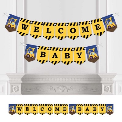Big Dot of Happiness Construction Truck - Baby Shower Bunting Banner - Construction Party Decorations - Welcome Baby