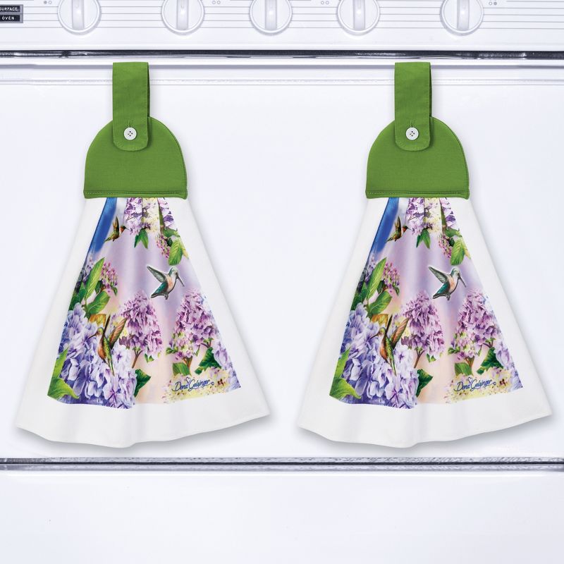 Collections Etc Set of 2 Hummingbirds and Hydrangeas Hanging Kitchen Towels, 2 of 3