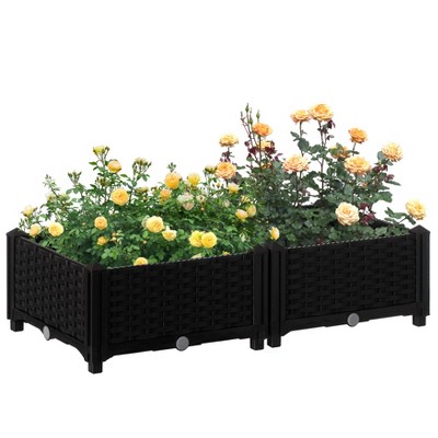 Black Rattan Raised Garden Bed Planter Box