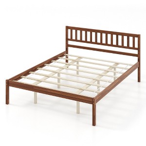Tangkula Twin/Full/Queen Platform Bed with Headboard Solid Wood Leg Mattress Foundation Walnut - 1 of 4