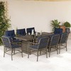 vidaXL 9-Piece Patio Dining Set - Gray Poly Rattan with Navy Cushions, Tempered Glass Table and Powder-Coated Steel Frame for Garden and Outdoor - 2 of 4