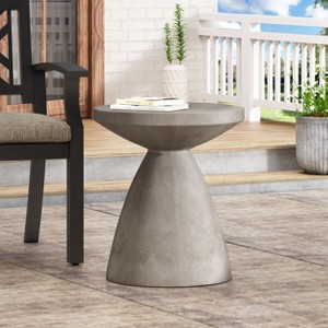 Kumasinova 20.2" Lightweight Concrete Outdoor Side Table,Weather-Resistant Accent End Table Sleek Side Table for Garden,Porch&Poolside,Light Gray - 1 of 4