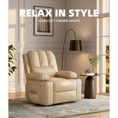 WhizMax Oversized Electric Recliner Chair with Heat & Massage, 360° Swivel Rocker, PU Leather, Extra Comfort Sponge Filling, Supports Up to 400 lbs.