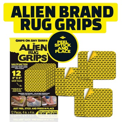 Alien Tape Pre Cut Carpet Grips Double Sided Multipurpose Reusable Adhesive Mounting Pads for Rugs and Floors – 12 Pieces