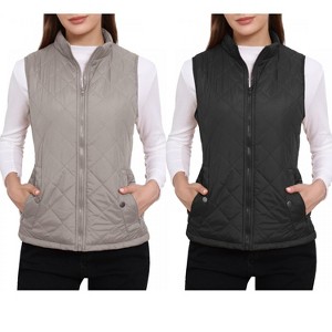 INSPIRE CHIC Women's Stand Collar Lightweight Gilet Quilted Zip Vest 2 Packs - 1 of 4