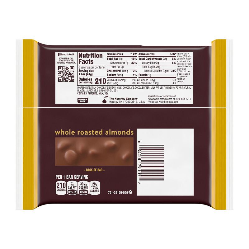 Hershey&#39;s Milk Chocolate with Almonds Candy Bars - 6ct, 4 of 8