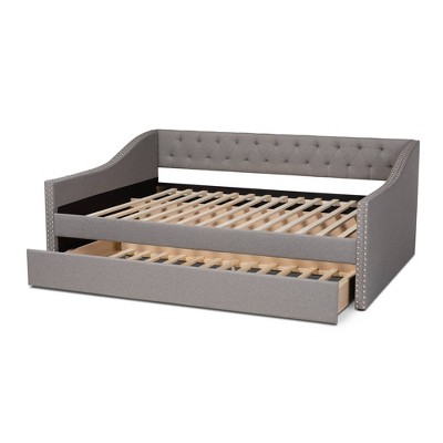 Light Gray Upholstered Full Daybed with Trundle and Nailhead Trim