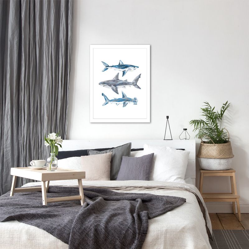 Americanflat Animal Minimalist Painted Shark Trio 1 By Jetty Home White Framed Print Wall Art, 5 of 8