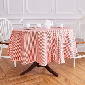 Solino Home Striped Linen Round Tablecloth | Narrow Stripe - 1 of 4