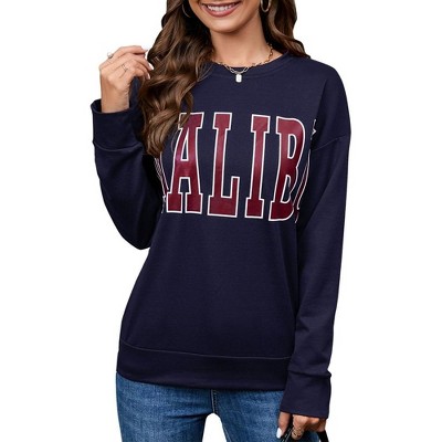 Sweatshirt For Women Lightweight Spring Holiday MALIBU Letter Graphic Crewneck Long Sleeve Pullover Sweatshirt