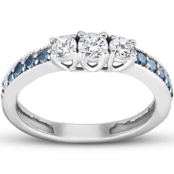 Pompeii3 1/2 Ct Blue & White Diamond Three Stone Engagement Anniversary Ring White Gold