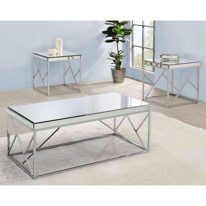 Evelyn Mirror Top End Table Chrome - Steve Silver Co., 6 of 7
