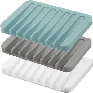 BRINJOY 3-Pack Silicone Soap Dish - Flexible Non-Slip Self Draining Soap Tray for Bathroom Kitchen - 1 of 4