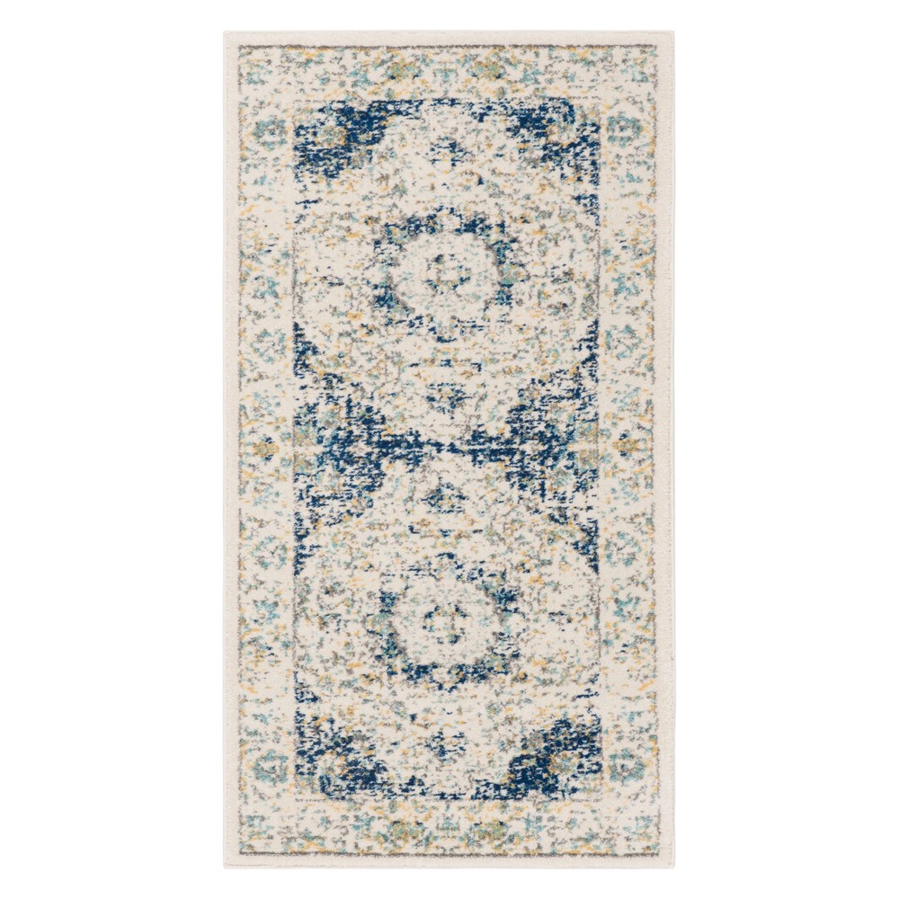 2'2inx5' Runner Nathalia Medallion Accent Rug Ivory/Blue - Safavieh