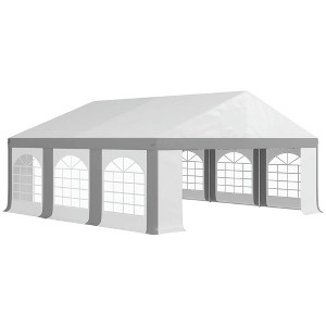 Resenkos Canopy, Outdoor Canopy Tent,20' x 20'Wedding Tent, Outdoor Carport Garage Party Tent with Sidewall, Gray White and Gray - 1 of 4
