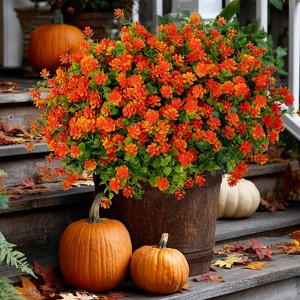 Attop 12 Bundles Artificial Fall Flowers Outdoor Fake Mums - Fake Plants UV Resistant No Fade Faux Plastic Greenery Orange - 1 of 4