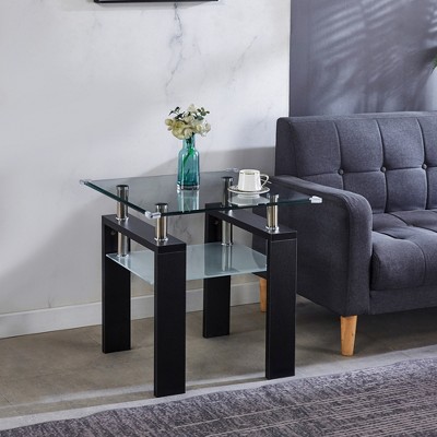 Modern Coffee Table, Glass Tea Table Center End Table for Living Room and Office