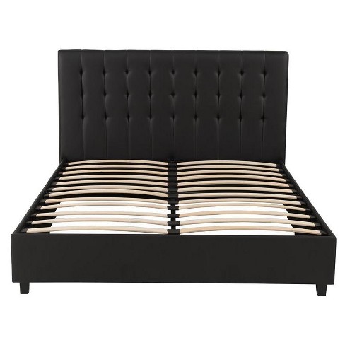 Eve Upholstered Bed Black Faux Leather, Black Tufted Bed Frame Full