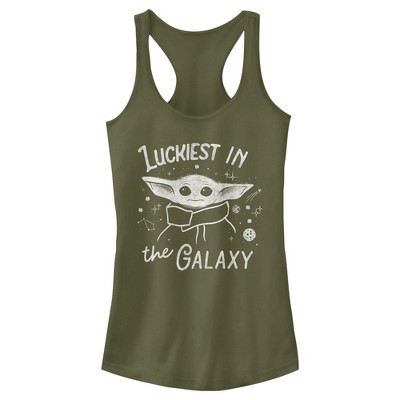 Juniors Womens Star Wars: The Mandalorian Grogu St. Patrick's Day Luckiest In The Galaxy Racerback Tank Top