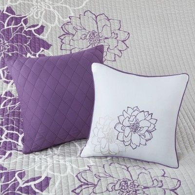 Purple Floral Reversible Cotton Full Quilt Set